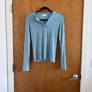 Good American Women's Blue Long Sleeve Henley Top